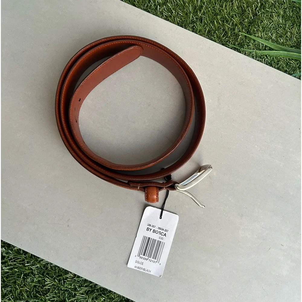 BOSCA DOLCE Leather Belt with silver Buckle like new, men’s size 40